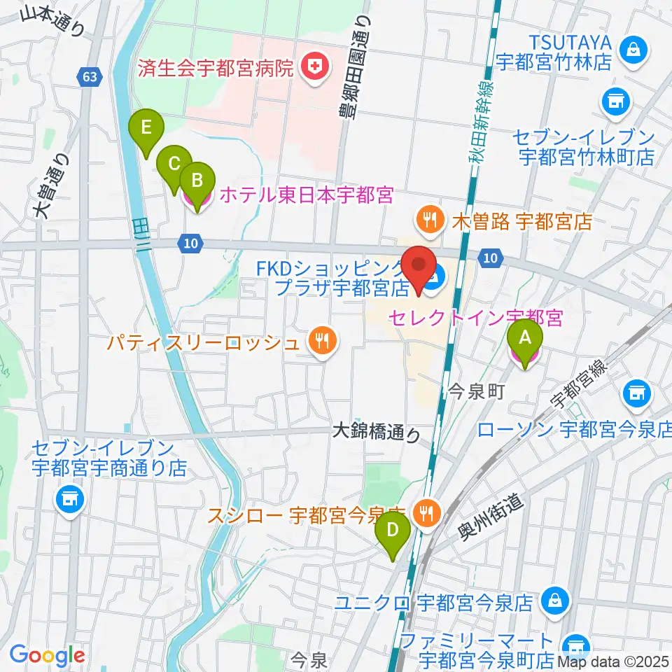 島村楽器 FKD宇都宮店周辺のホテル一覧地図