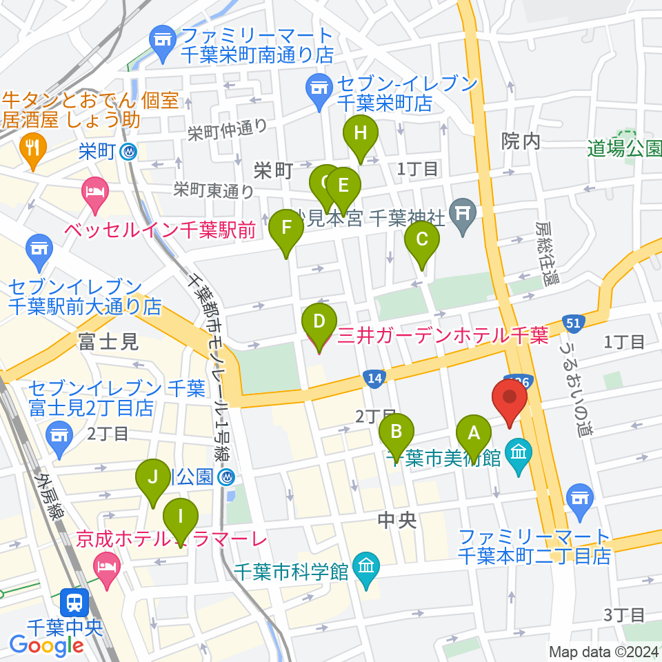 カワイ千葉周辺のホテル一覧地図