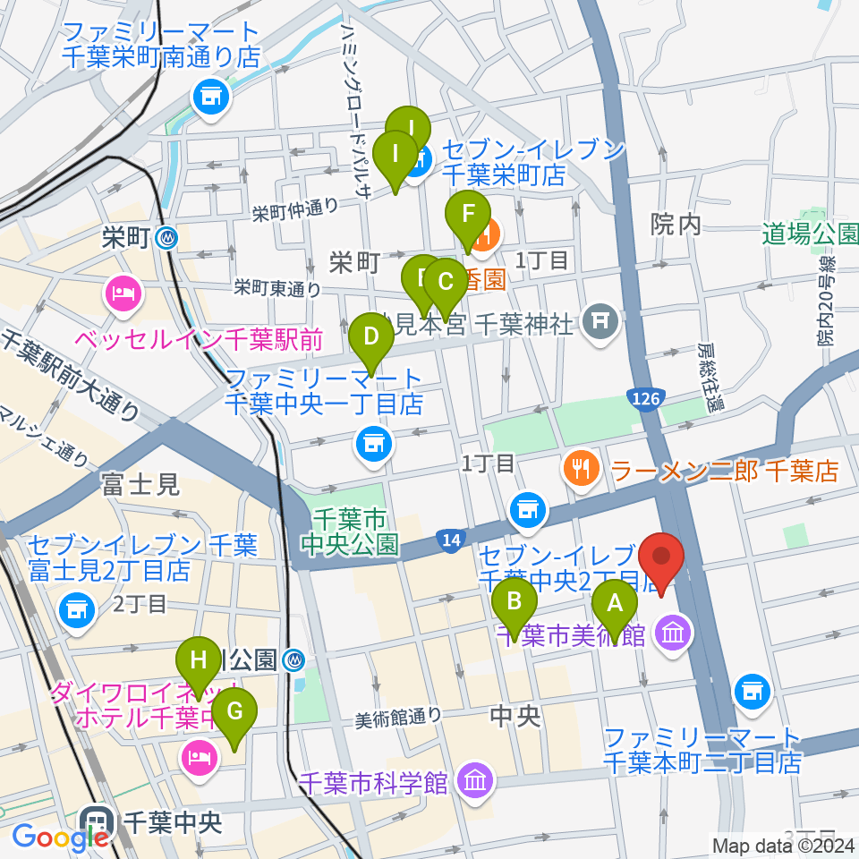 カワイ千葉周辺のホテル一覧地図