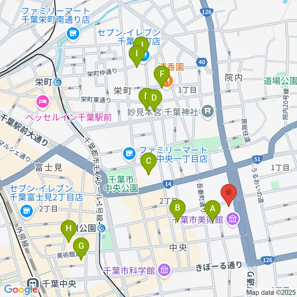 カワイ千葉周辺のホテル一覧地図