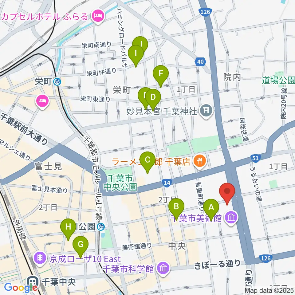 カワイ千葉周辺のホテル一覧地図