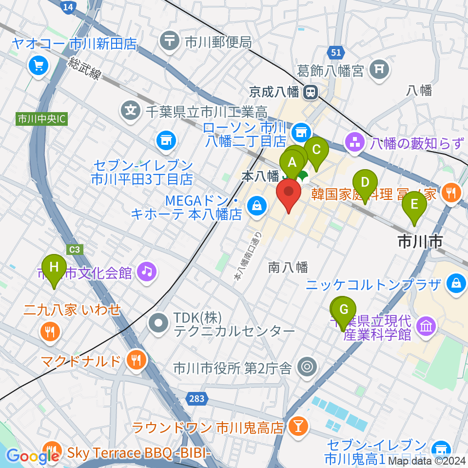 カワイ本八幡店周辺のホテル一覧地図