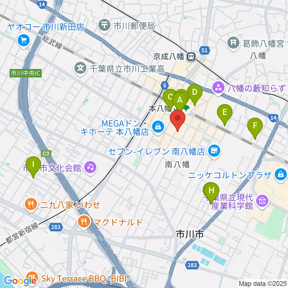 カワイ本八幡店周辺のホテル一覧地図