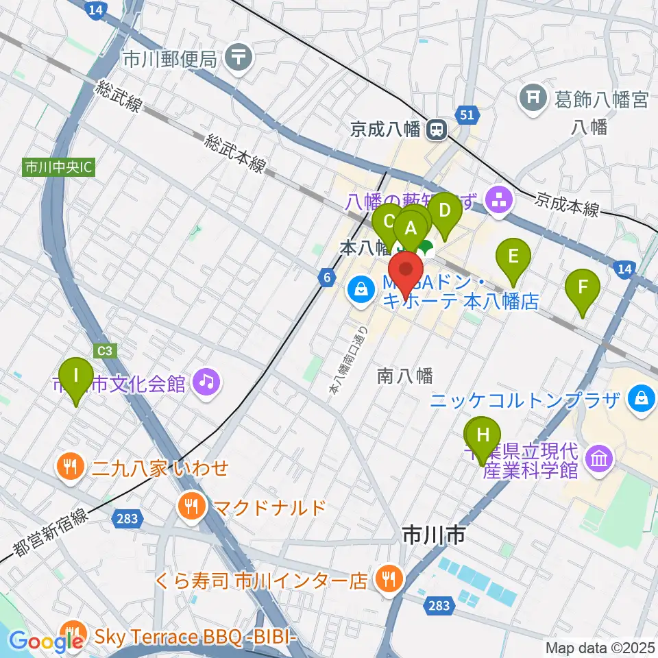 カワイ本八幡店周辺のホテル一覧地図