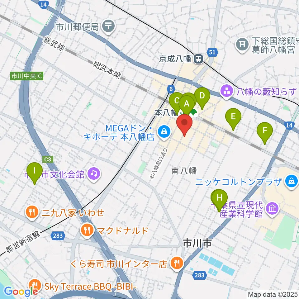 カワイ本八幡店周辺のホテル一覧地図