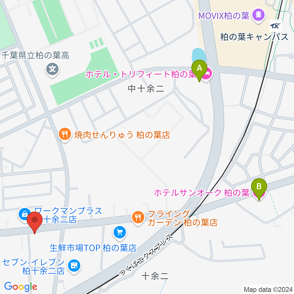 カワイ柏ショップ周辺のホテル一覧地図