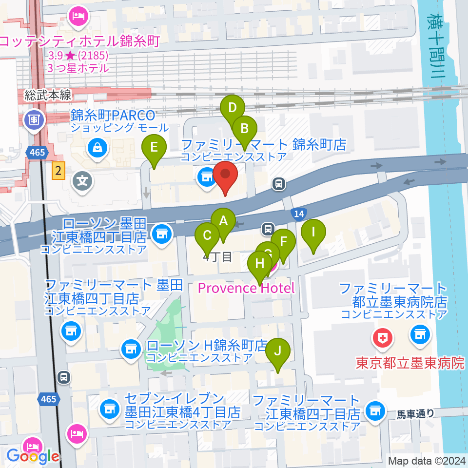 カワイ錦糸町店周辺のホテル一覧地図