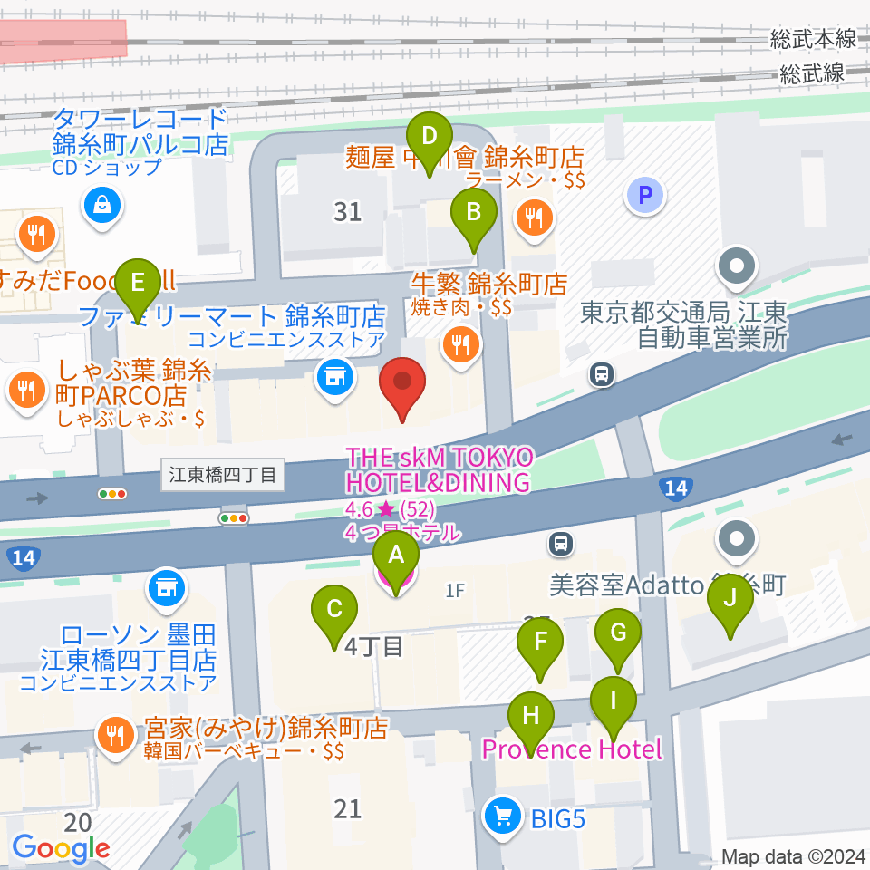 カワイ錦糸町店周辺のホテル一覧地図