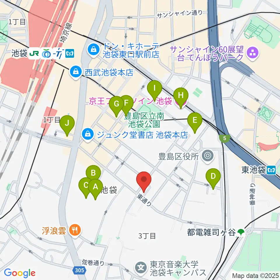 カワイ池袋ショップ周辺のホテル一覧地図