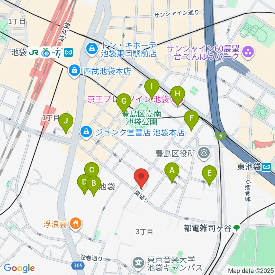 カワイ池袋ショップ周辺のホテル一覧地図