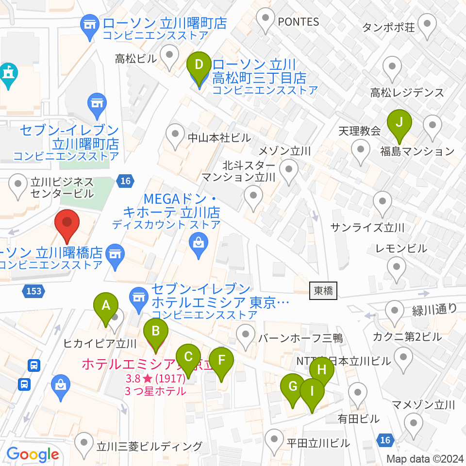 カワイ立川センター周辺のホテル一覧地図