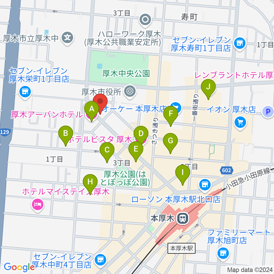 カワイ厚木ショップ周辺のホテル一覧地図