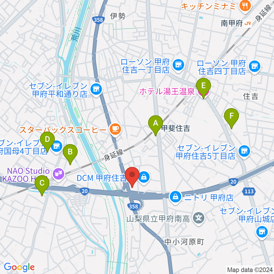 カワイ甲府ショップ周辺のホテル一覧地図