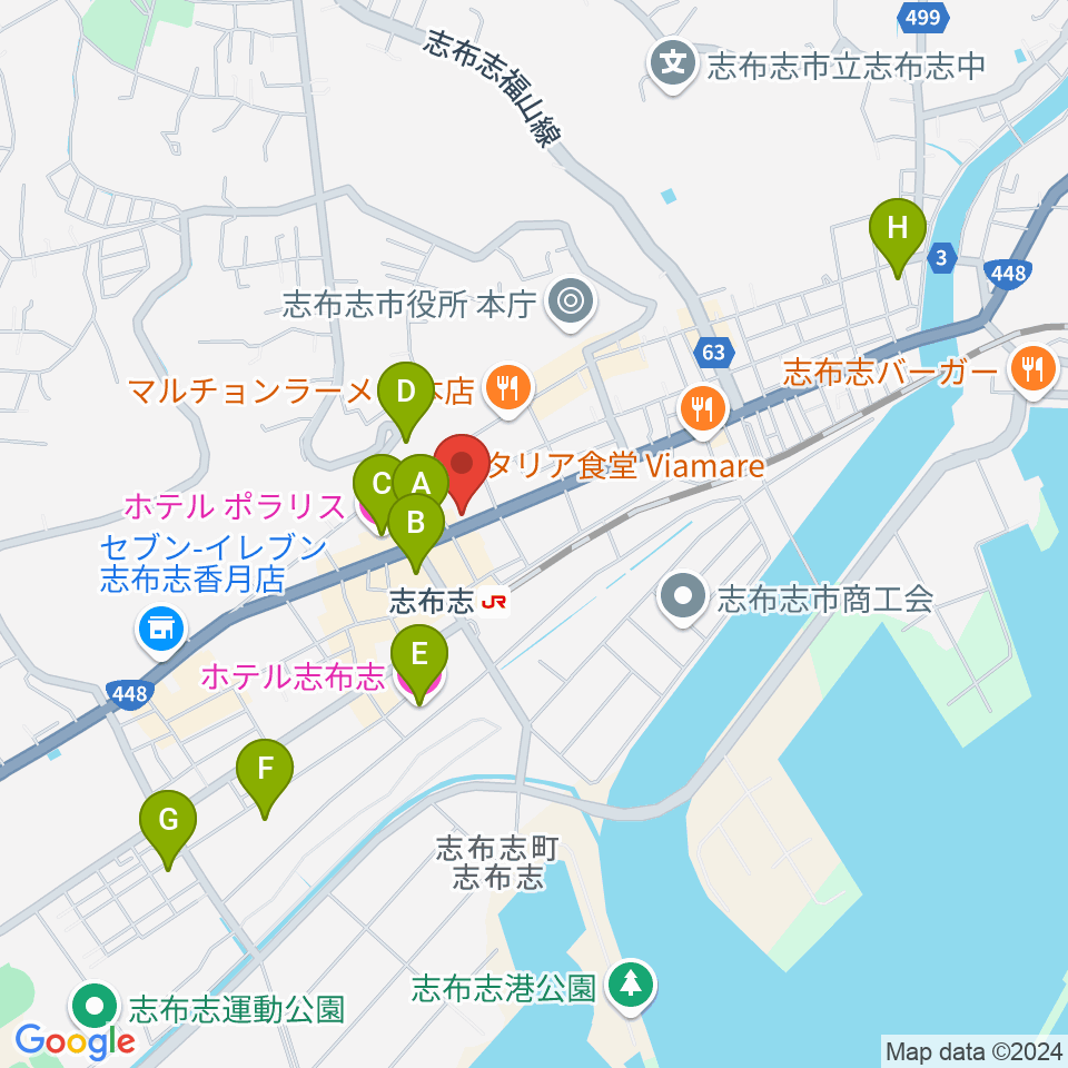 志布志 島津キュレオホール周辺のホテル一覧地図