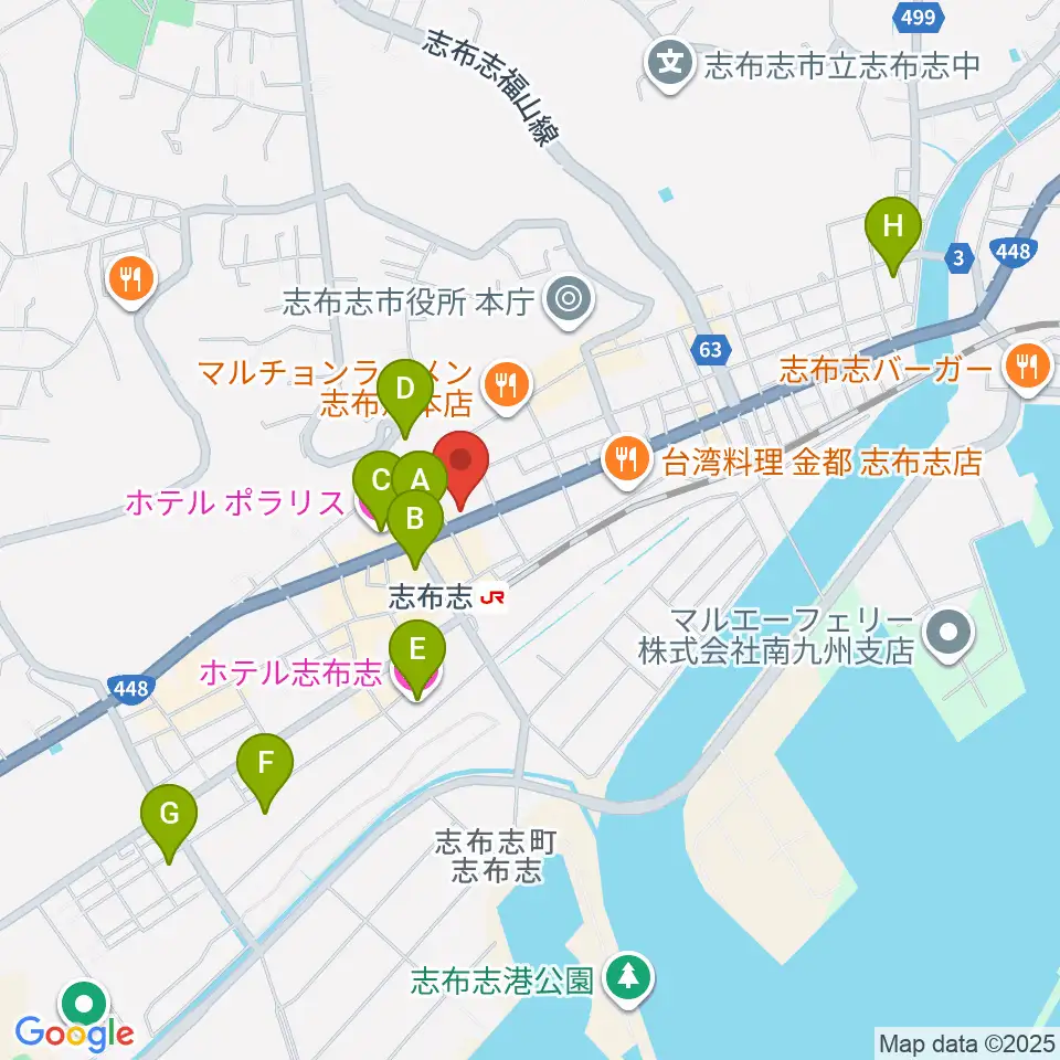 志布志 島津キュレオホール周辺のホテル一覧地図