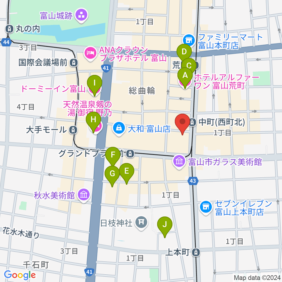 カワイ富山ショップ周辺のホテル一覧地図