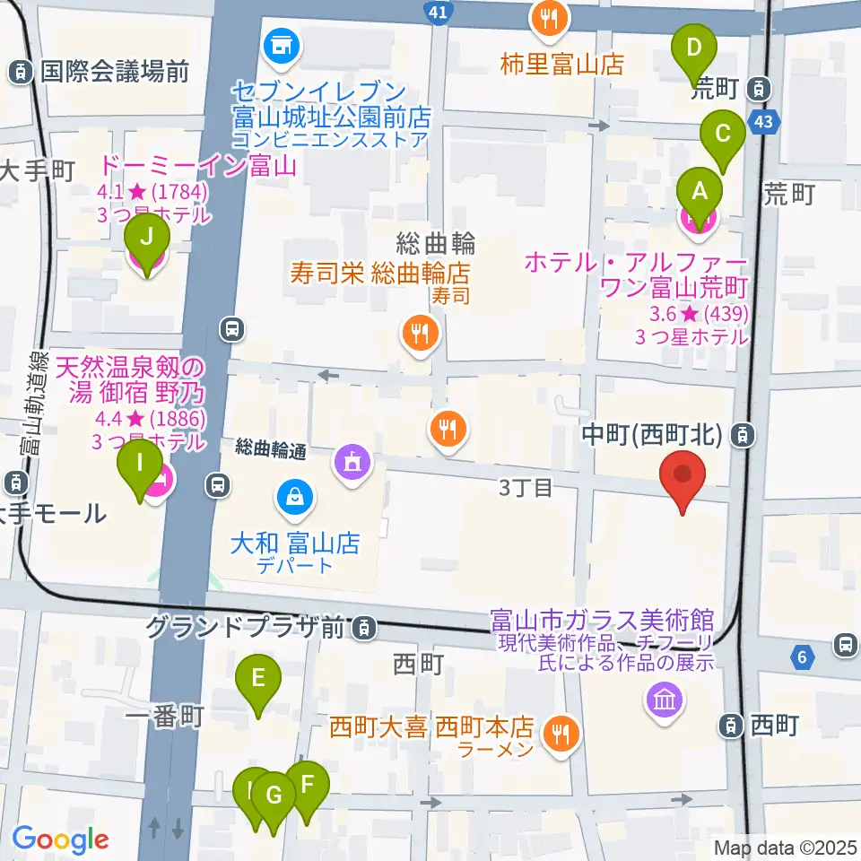 カワイ富山ショップ周辺のホテル一覧地図