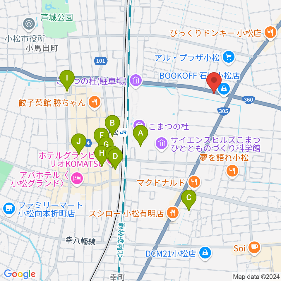 カワイ小松ショップ周辺のホテル一覧地図