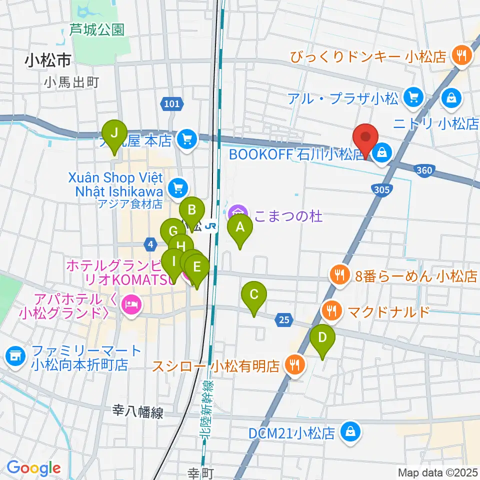 カワイ小松ショップ周辺のホテル一覧地図