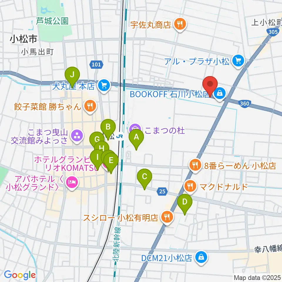 カワイ小松ショップ周辺のホテル一覧地図