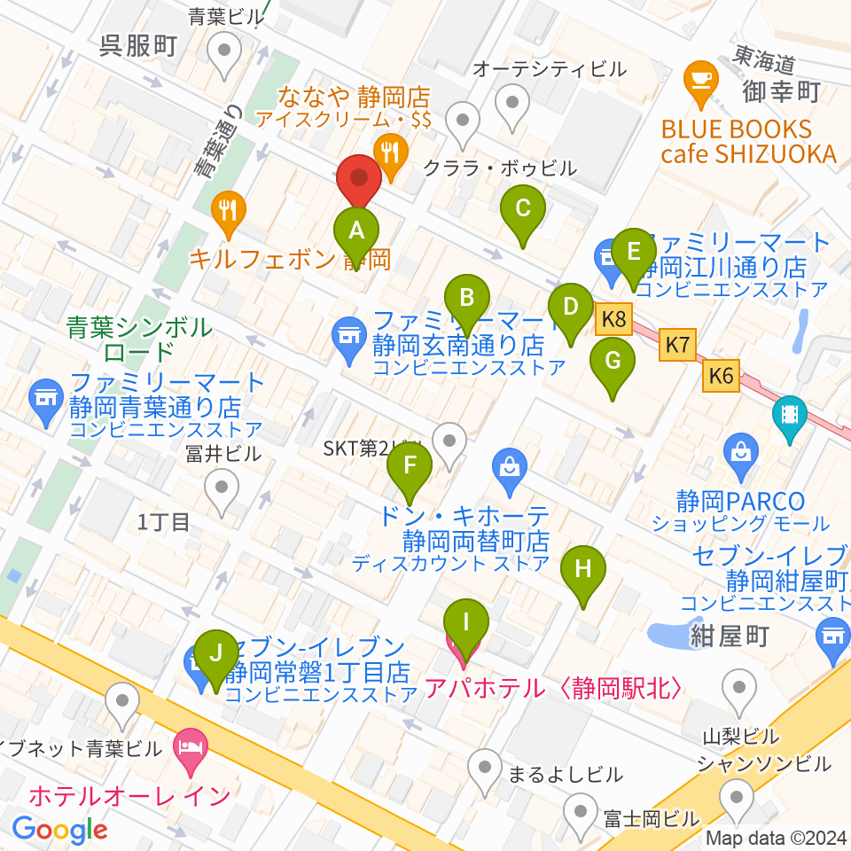 カワイ静岡ショップ周辺のホテル一覧地図