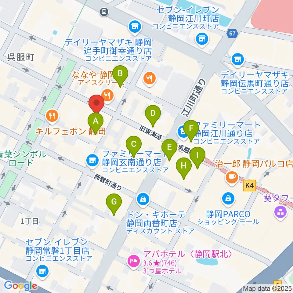 カワイ静岡ショップ周辺のホテル一覧地図