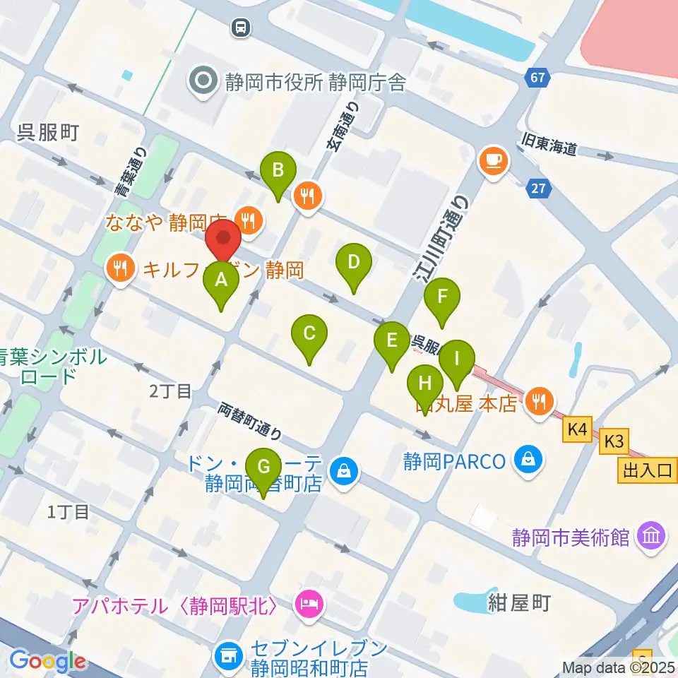 カワイ静岡ショップ周辺のホテル一覧地図