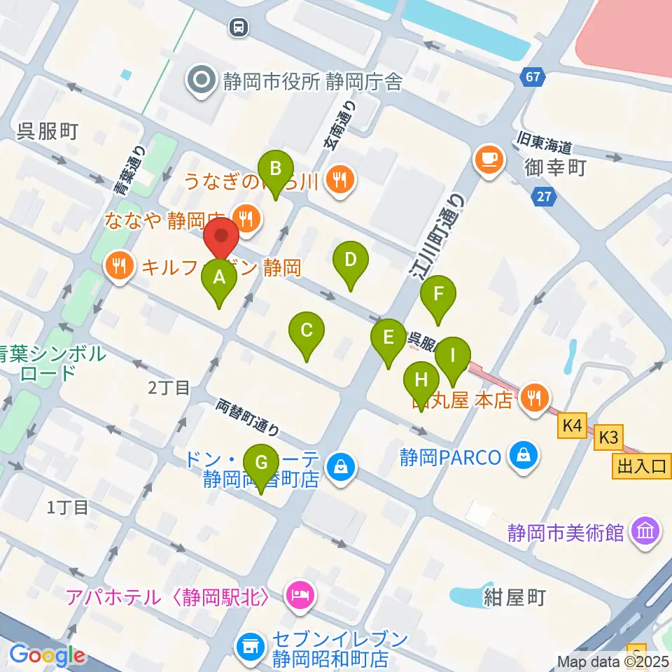 カワイ静岡ショップ周辺のホテル一覧地図