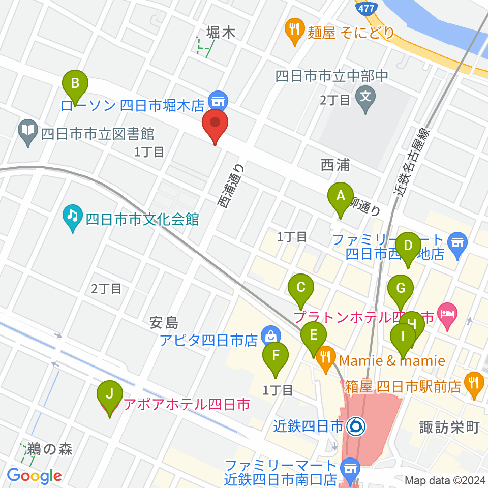 カワイ四日市ショップ周辺のホテル一覧地図