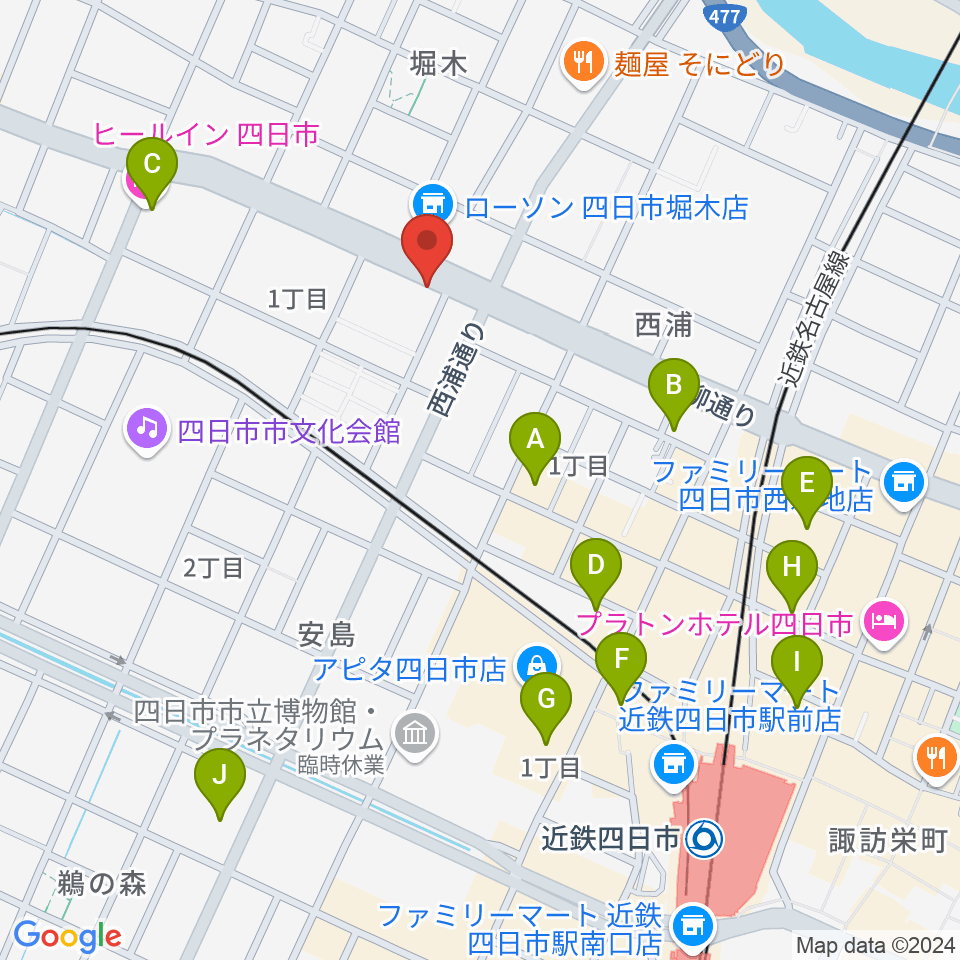 カワイ四日市ショップ周辺のホテル一覧地図