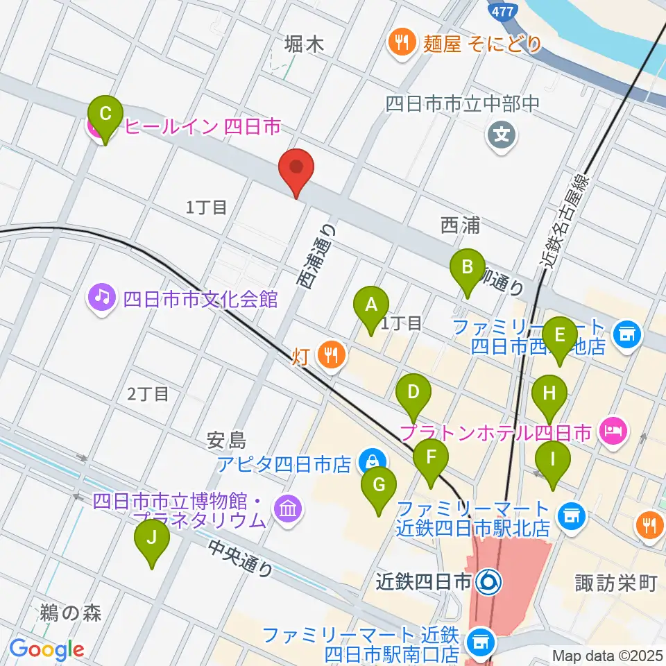 カワイ四日市ショップ周辺のホテル一覧地図