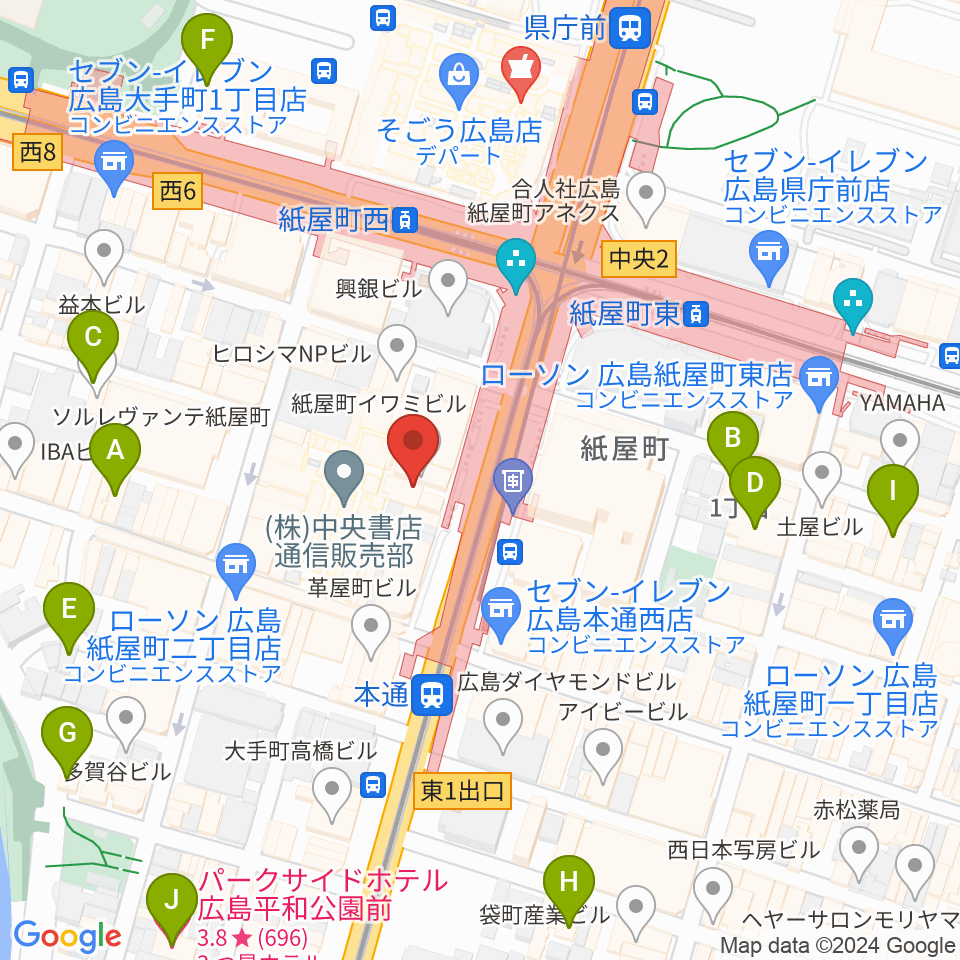 カワイ広島周辺のホテル一覧地図