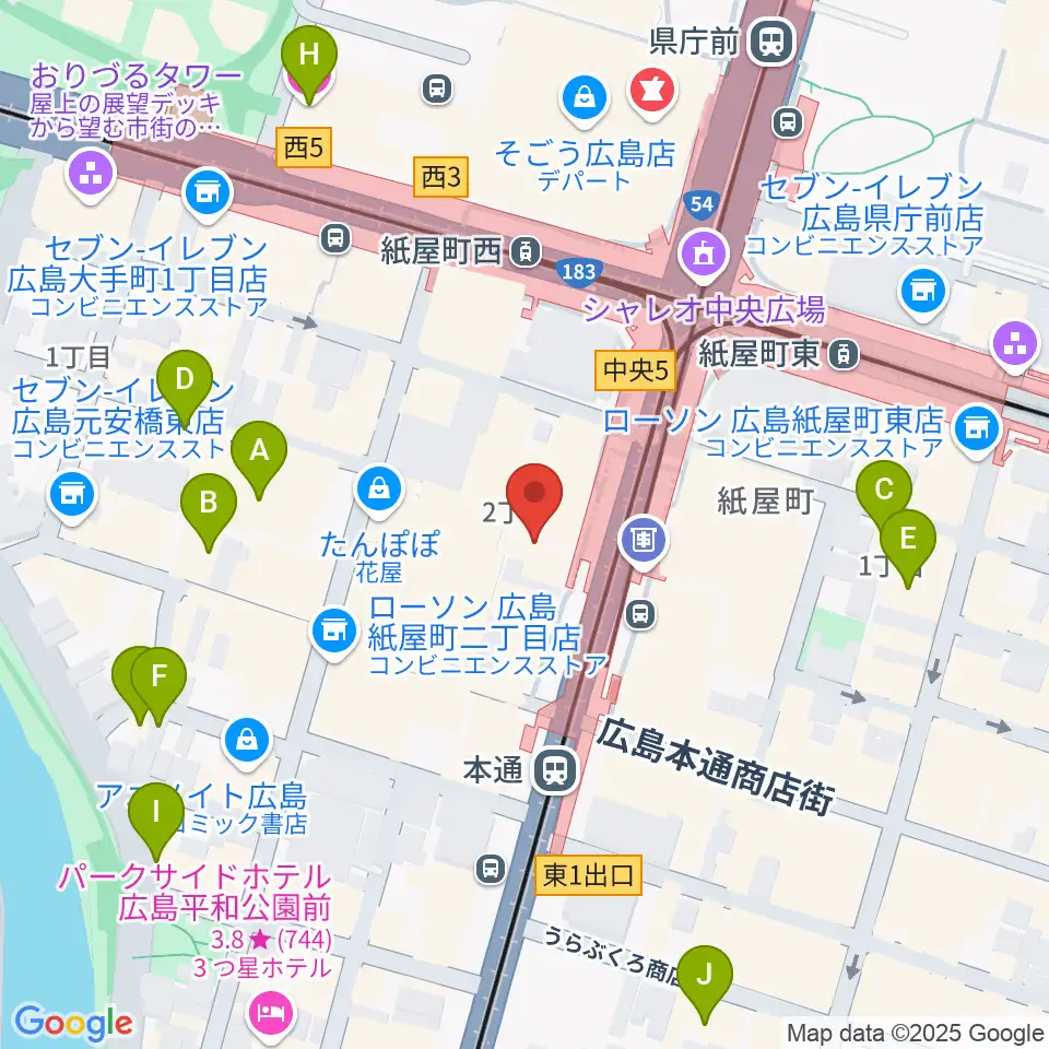 カワイ広島周辺のホテル一覧地図