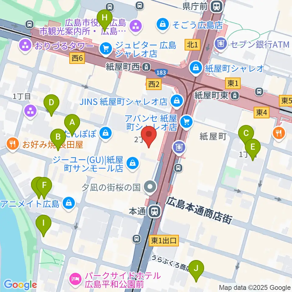 カワイ広島周辺のホテル一覧地図