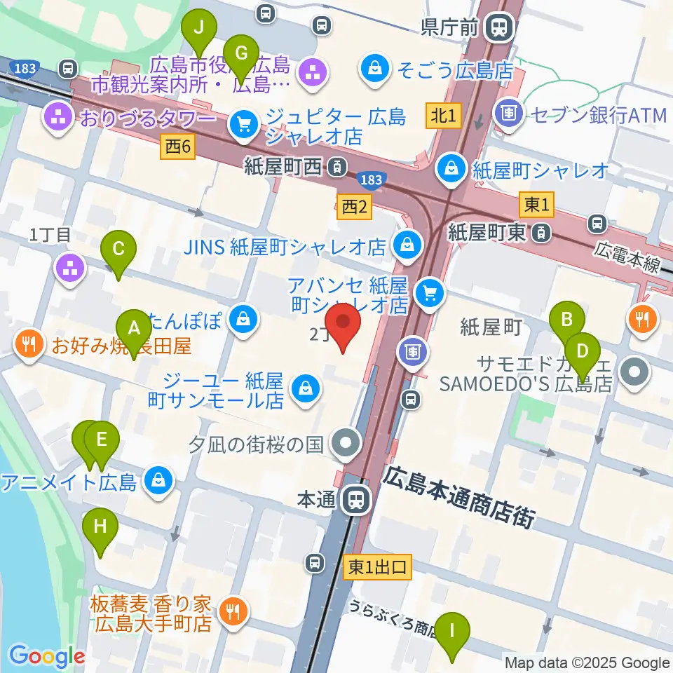 カワイ広島周辺のホテル一覧地図