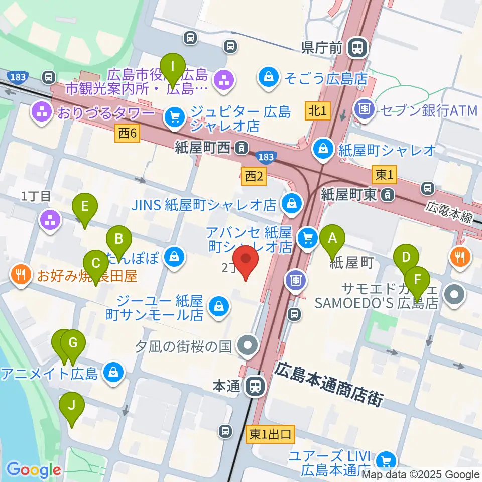 カワイ広島周辺のホテル一覧地図