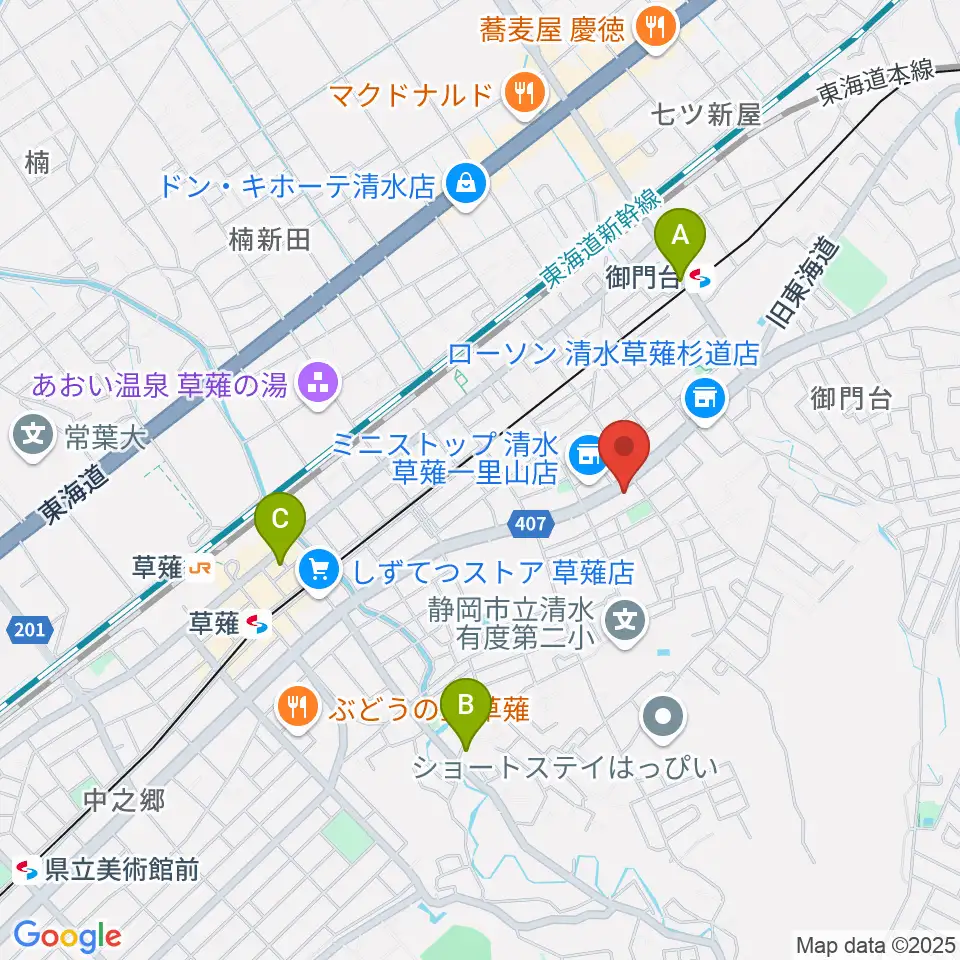 もちづき楽器 静岡草薙センター周辺のホテル一覧地図