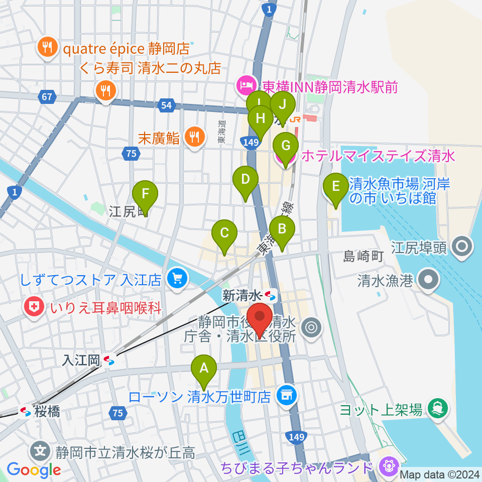 もちづき楽器 清水巴町本店周辺のホテル一覧地図