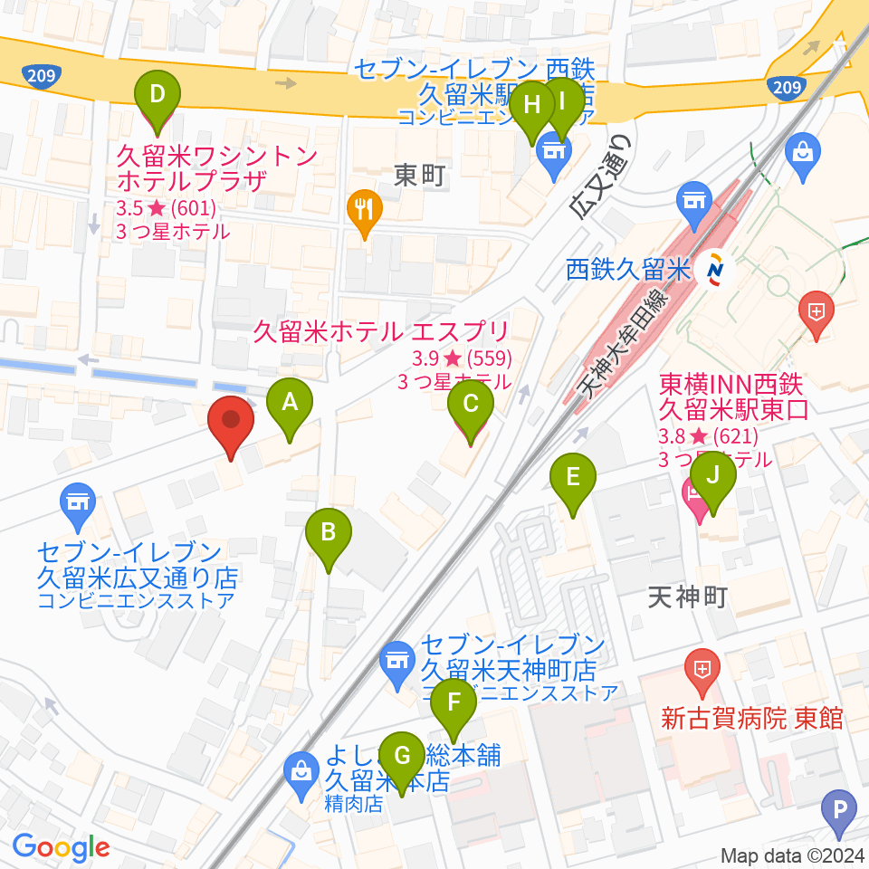 カワイ久留米ショップ周辺のホテル一覧地図