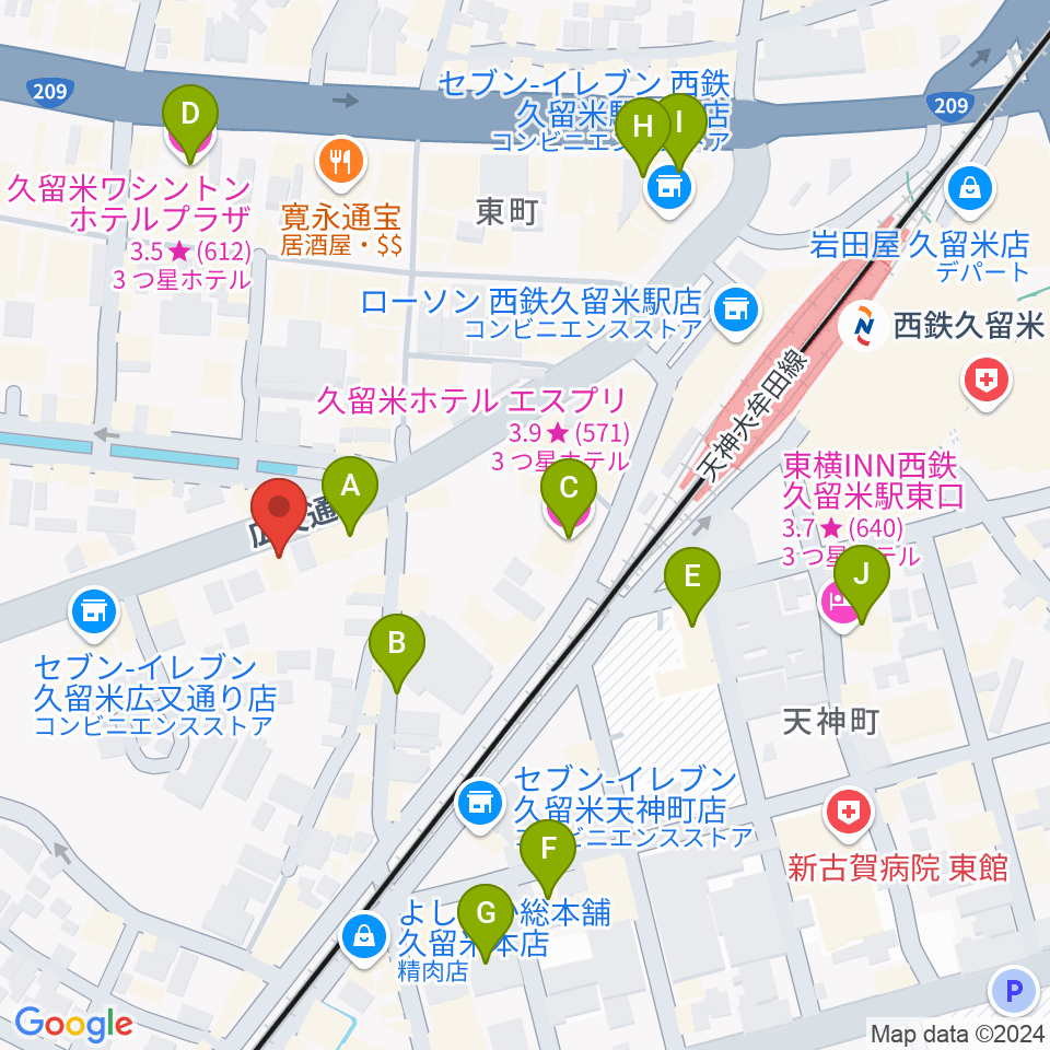 カワイ久留米ショップ周辺のホテル一覧地図