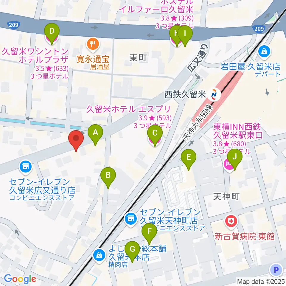 カワイ久留米ショップ周辺のホテル一覧地図