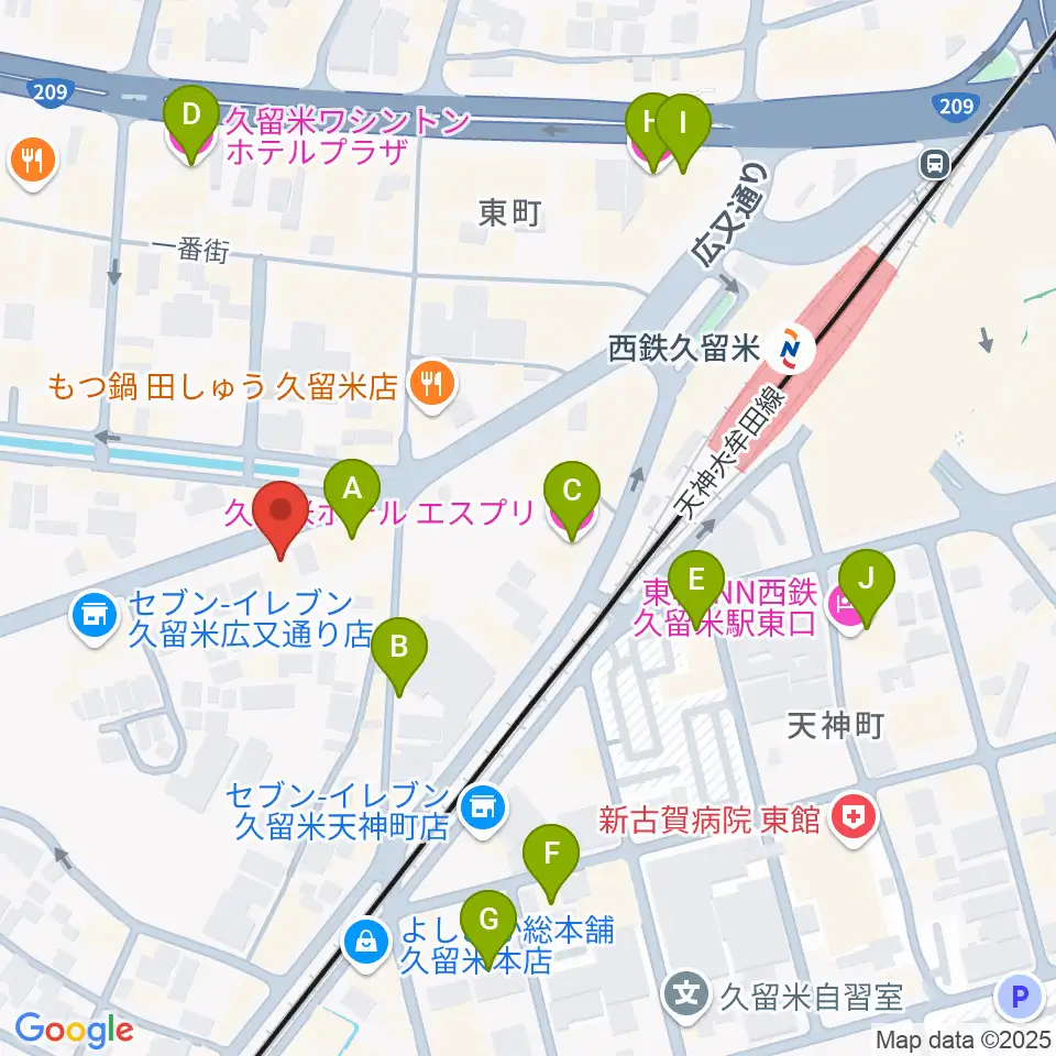 カワイ久留米ショップ周辺のホテル一覧地図