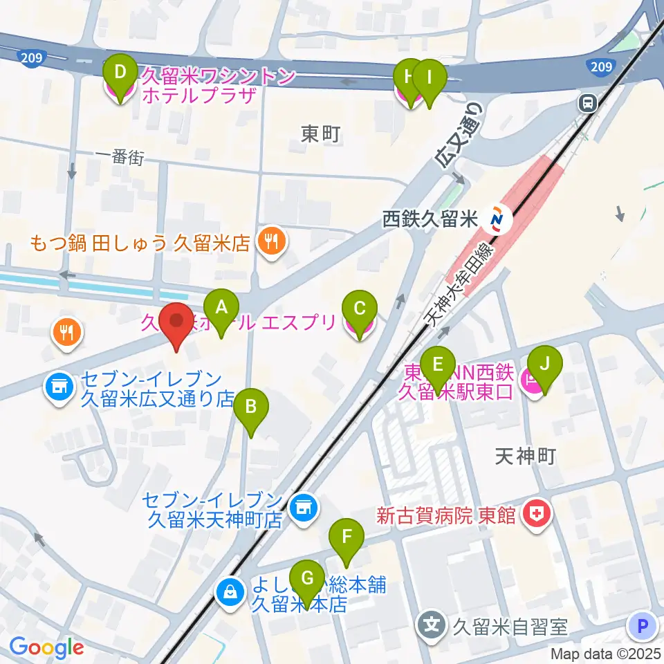 カワイ久留米ショップ周辺のホテル一覧地図