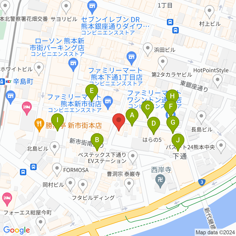 カワイ熊本ショップ周辺のホテル一覧地図