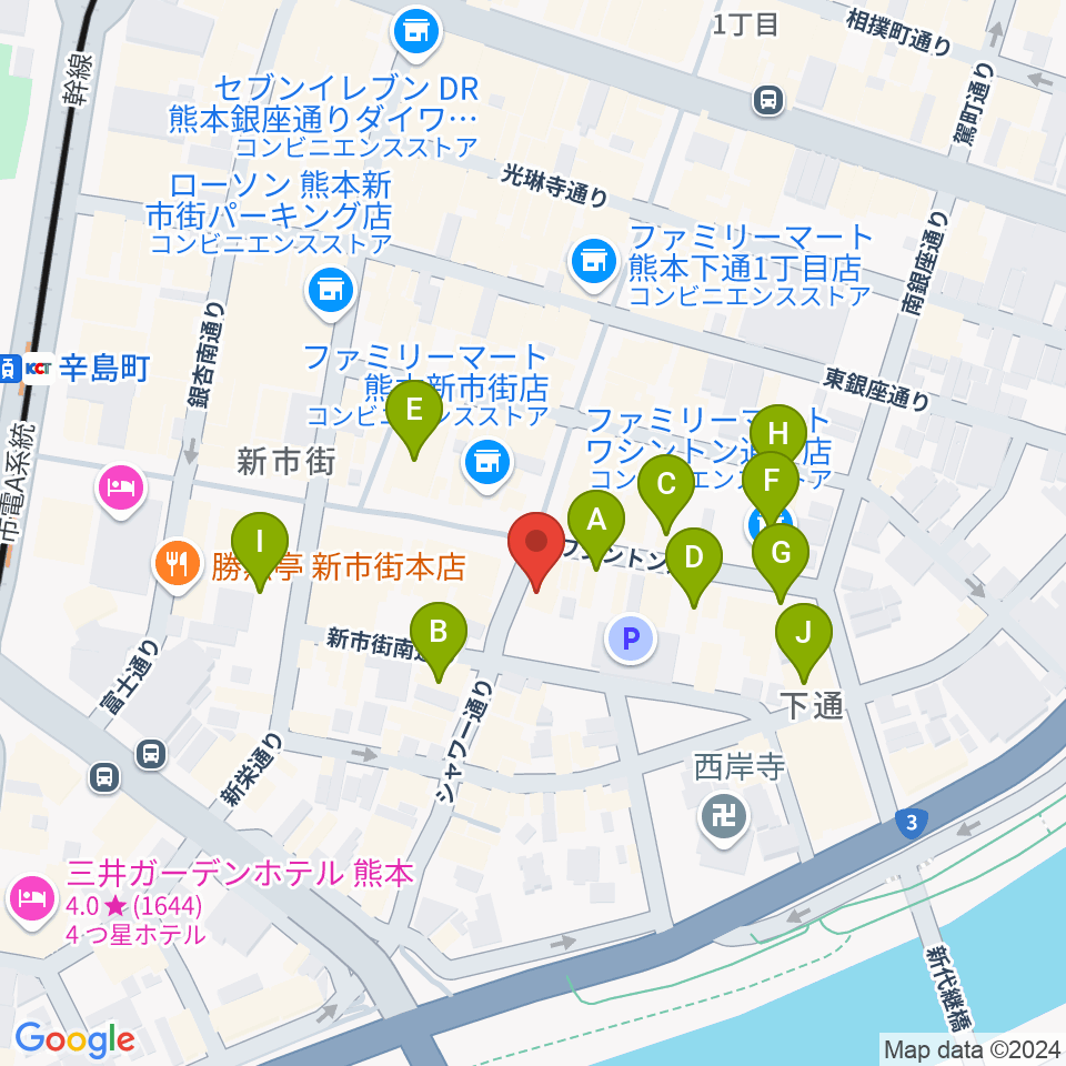 カワイ熊本ショップ周辺のホテル一覧地図