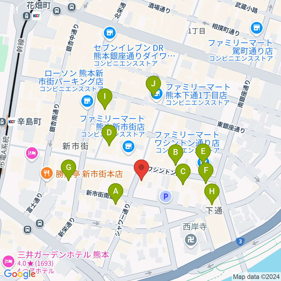 カワイ熊本ショップ周辺のホテル一覧地図