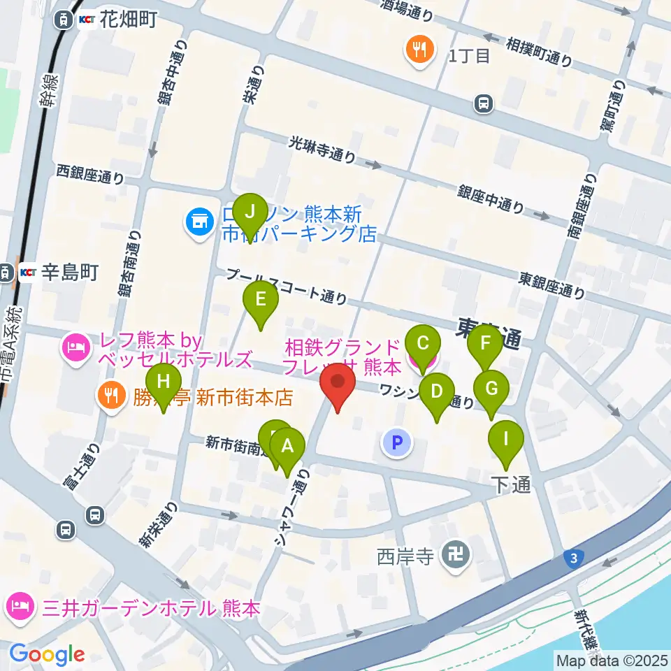 カワイ熊本ショップ周辺のホテル一覧地図