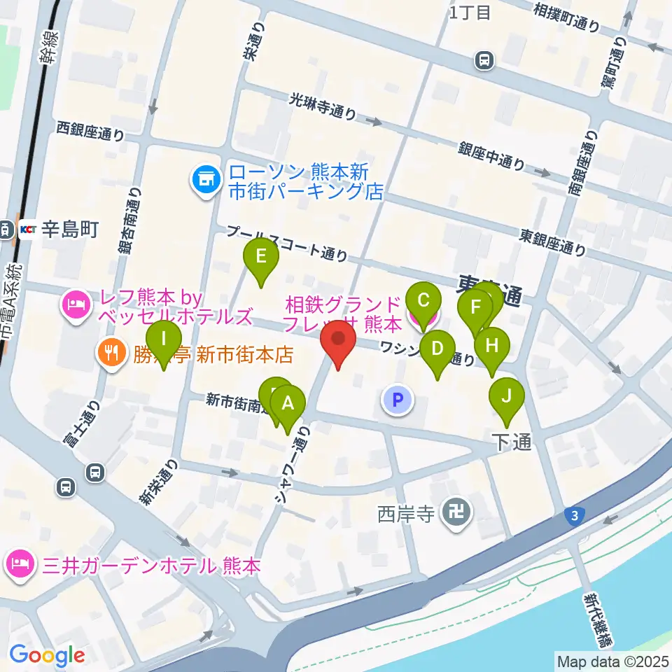 カワイ熊本ショップ周辺のホテル一覧地図