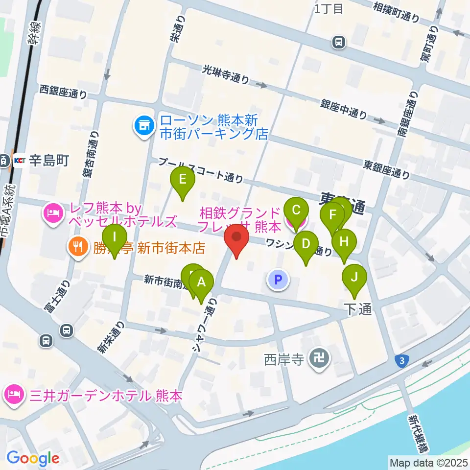 カワイ熊本ショップ周辺のホテル一覧地図