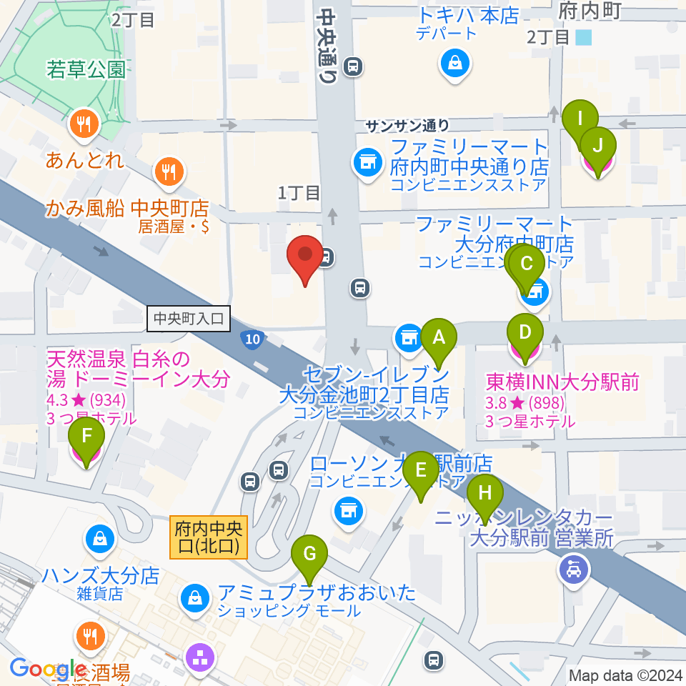 カワイ大分ショップ周辺のホテル一覧地図